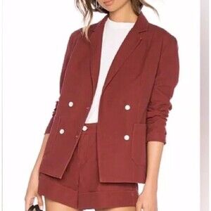 Father’s Daughter Revolve XS Denim Canvas Work Jacket Brick Red DB Button NWT